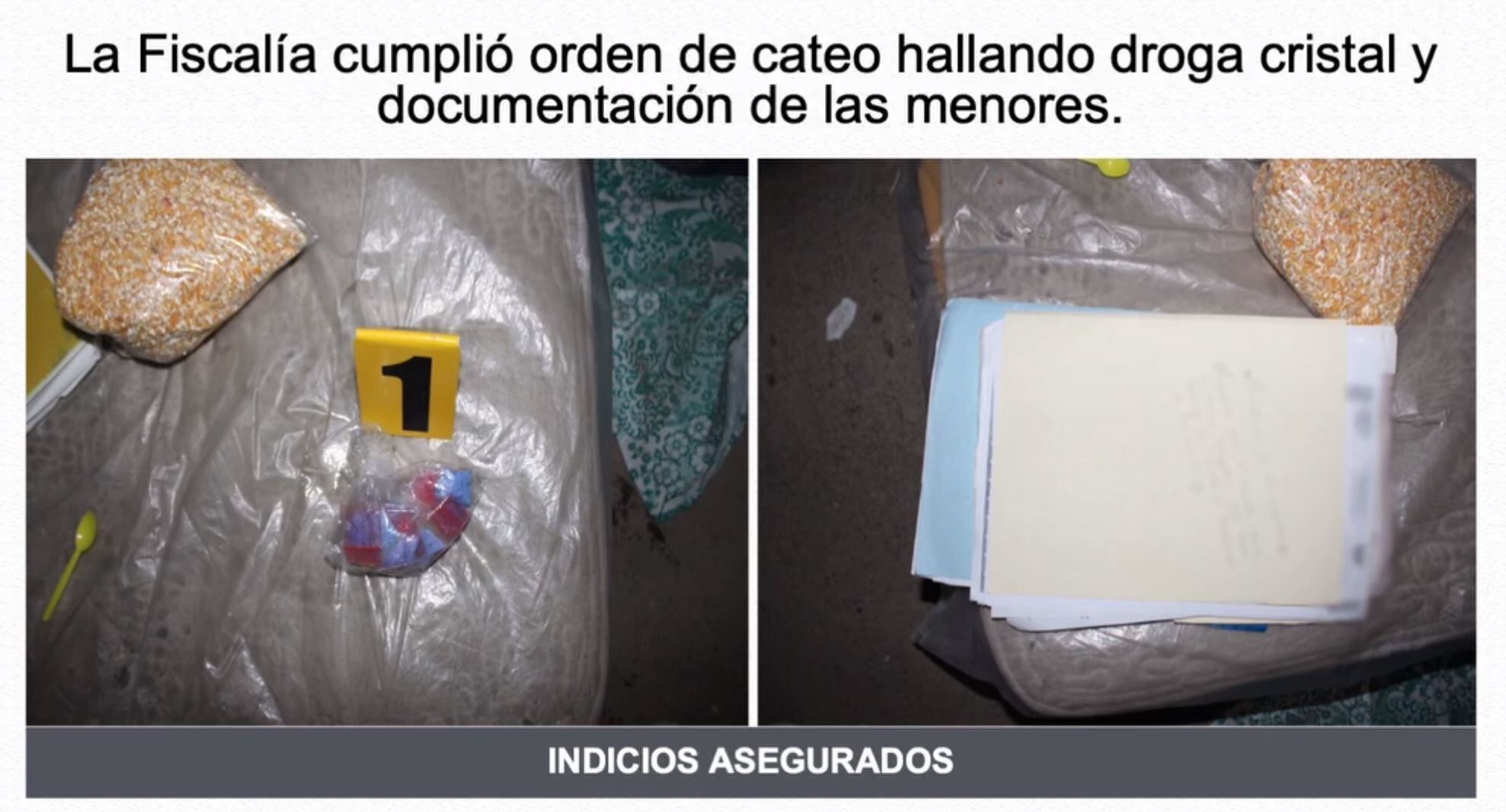 En el lugar se encontró documentación de las menores y 33 bolsas de cristal. (Facebook: Fiscalía General del Estado de Puebla)