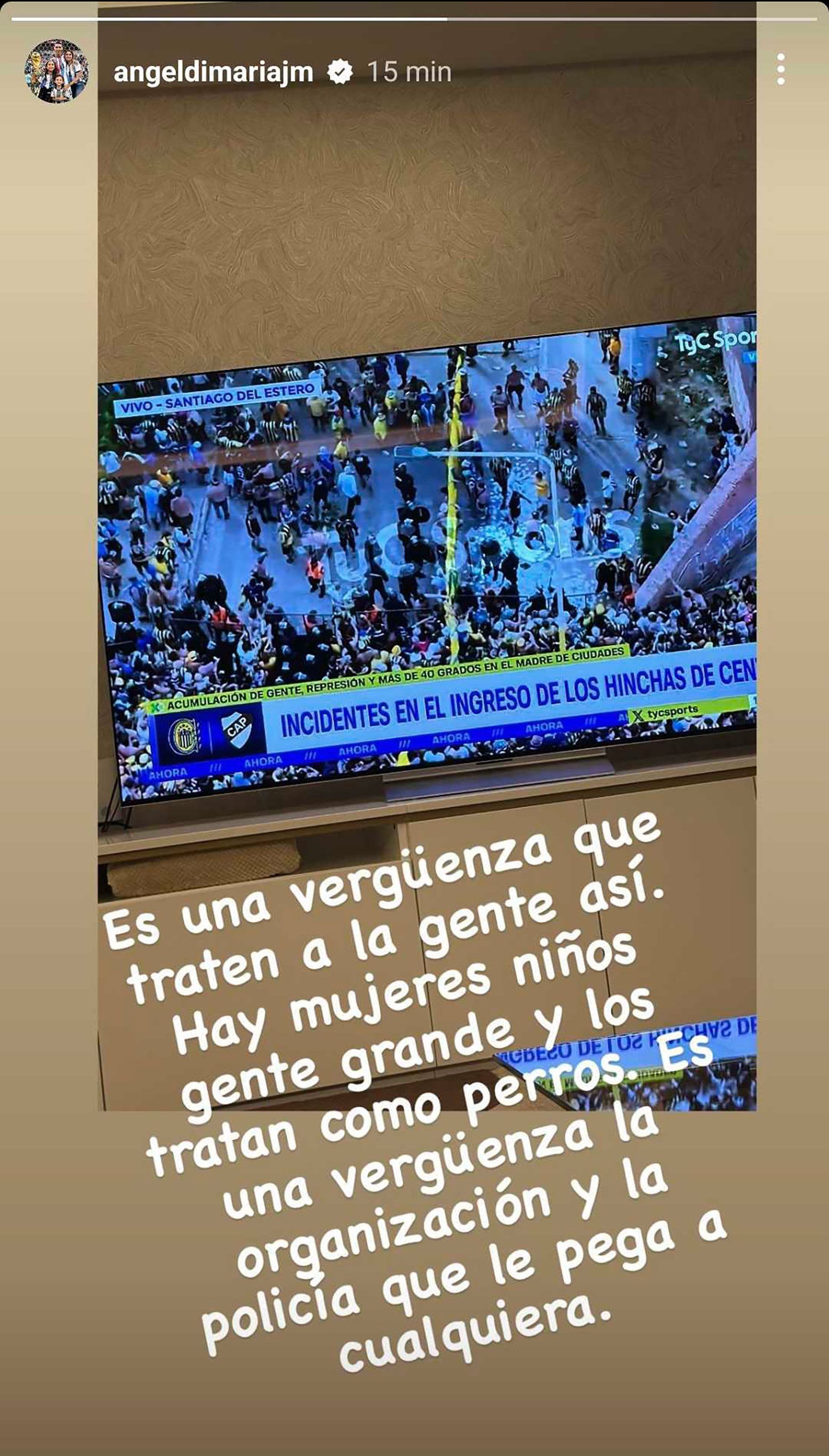 La publicación de Ángel Di María por la represión a los hinchas de Rosario Central