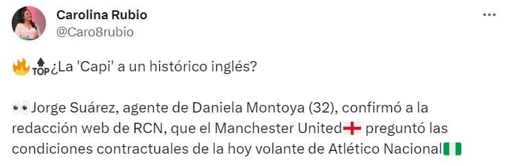 La volante Daniela Montoya estaría en la mira del Manchester United y habría comenzado los acercamientos.