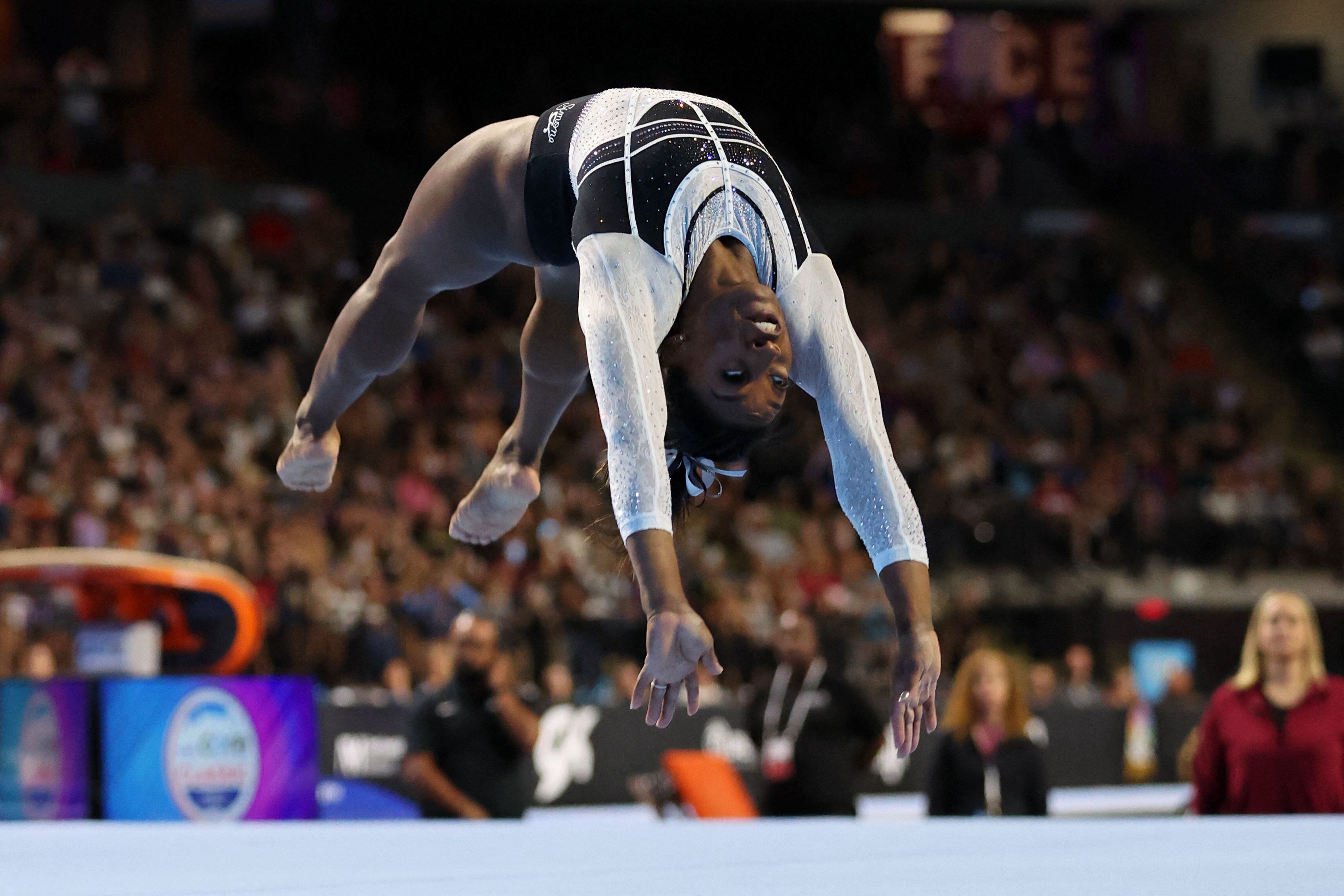 Biles brilló en el US Classic de Chicago en su regreso a la gimnasia tras dos años (Jon Durr-USA TODAY Sports)