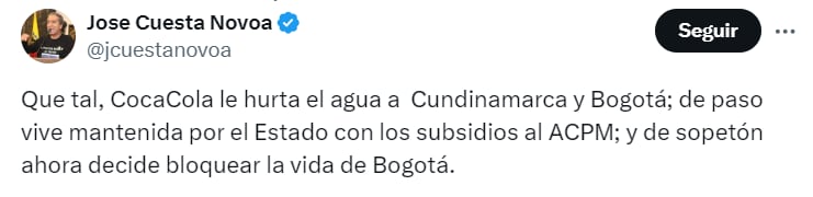 José Cuesta arremetió contra Coca Cola en medio del paro de camioneros - crédito @jcuestanovoa/X