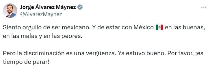 El político mexicano considera que no es necesario ofender a las personas para apoyar a tu equipo. (TW Jorge Álvarez Máynez)
