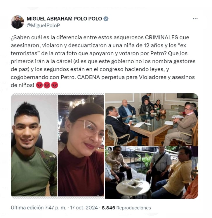 El representante Miguel Polo Polo utilizó la tragedia de Sofía Delgado para atacar al presidente Gustavo Petro - crédito @MiguelPoloP/X