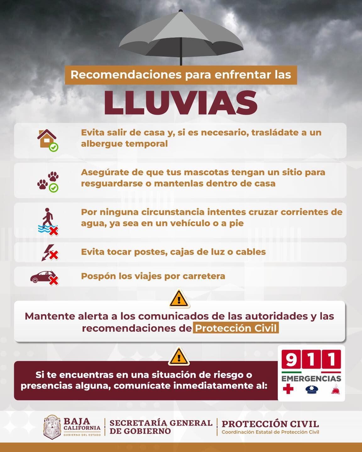 Protección Civil de Baja California presentó recomendaciones para enfrentar las lluvias. (Protección Civil BC)