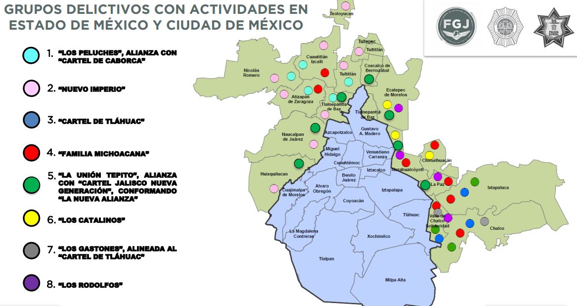 Mapa grupos criminales CDMX Edomex CJNG Familia Michoacana Unión Tepito