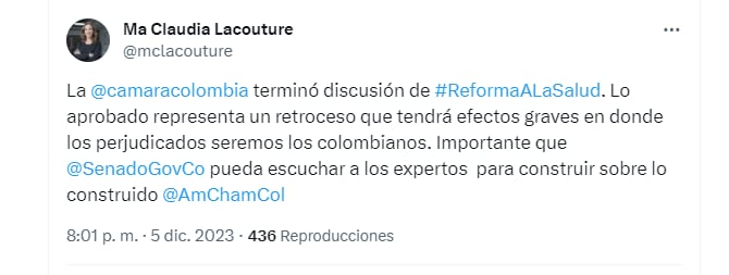 La reforma a la salud fue aprobada en segundo debate en la Cámara de Representantes y despertó numerosas críticas - crédito X