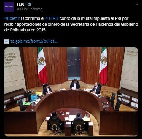 TEPJF ratificó la multa contra el PRI (Twitter/@TEPJF_informa)