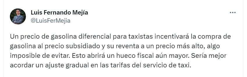 Publicación de Luis Fernando Mejía, director ejecutivo de Fedesarrollo - crédito @LuisFerMejía / X