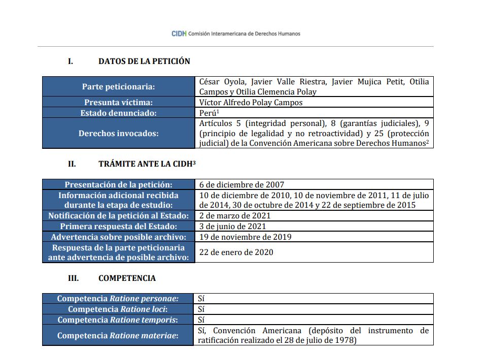 Parte peticionaria de la demanda de Polay ante la CIDH