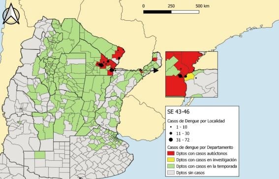 Mapa del brote de dengue a finales del 2023 (BEN)