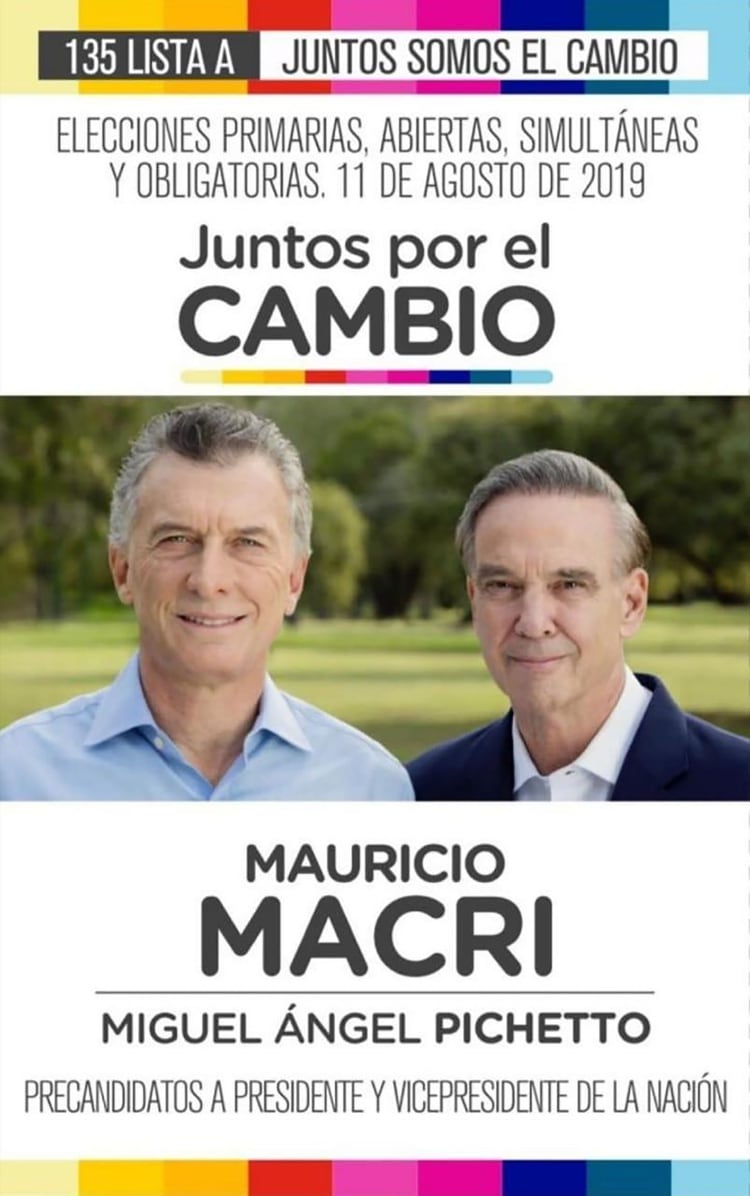 Boleta oficial de Macri y Pichetto: la fórmula oficialista reconoce que pierde en las PASO y jugará todo para remontar en primera vuelta y ganar en el balotaje