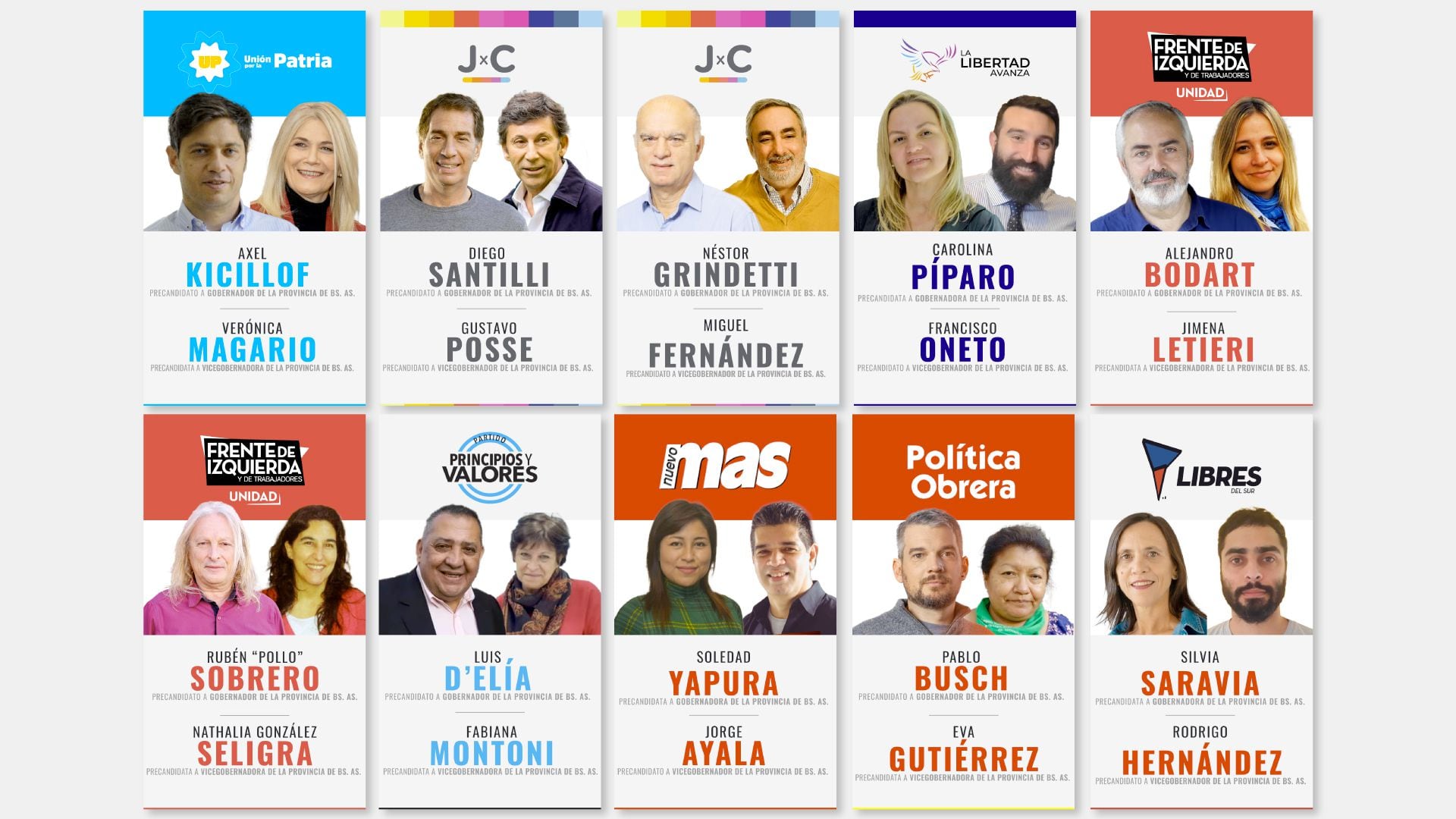 Los precandidatos a la gobernación de la provincia de Buenos Aires en el marco de las PASO 2023