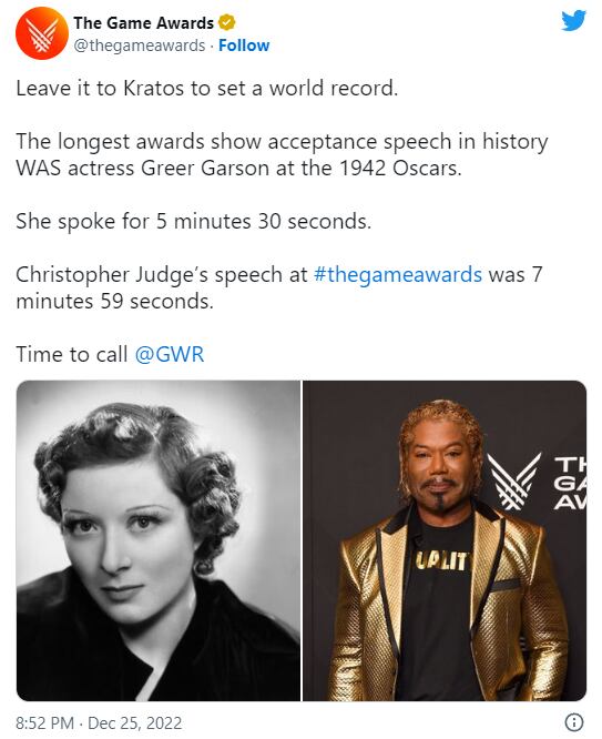 God of War: Ragnarok: Christopher Judge estableció nuevo récord mundial con  su discurso en The Game Awards 2022