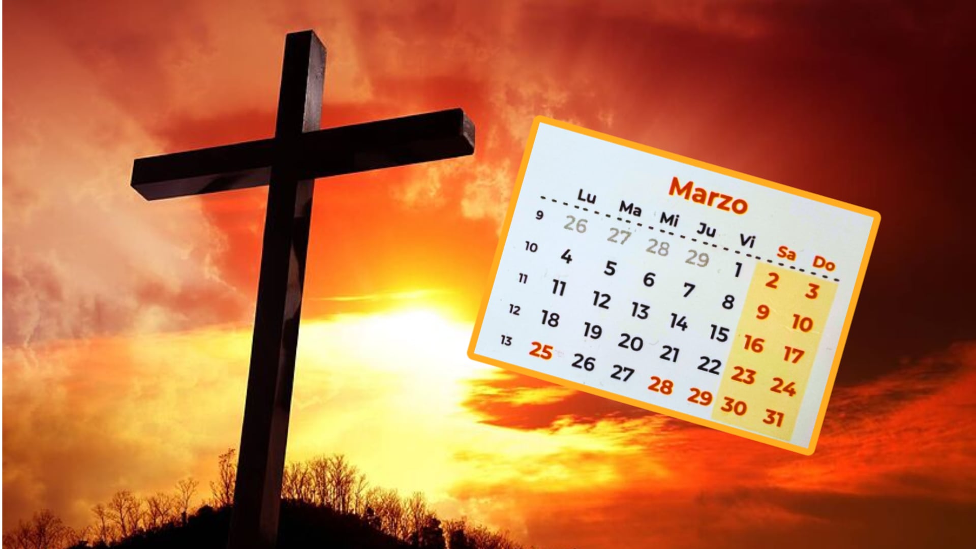 Cruz con calendario de marzo del 2024.