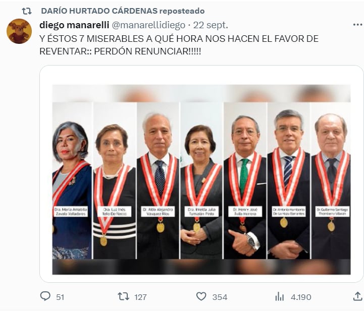 Jefe de Seguridad del Congreso tiene reposteos agraviantes contra periodistas y miembros de la JNJ. (Captura)