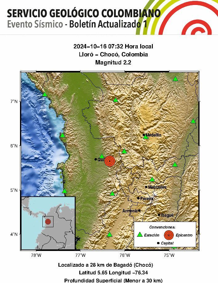 Sismo en Lloró - Chocó en la mañana del 16 de octubre - crédito SGC