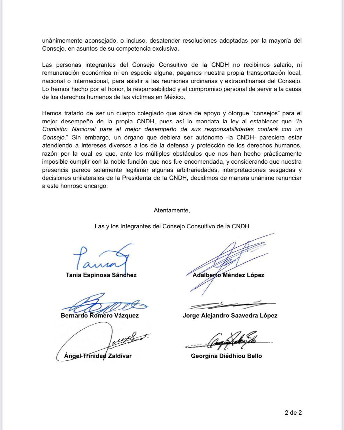 Los ahora exintegrantes de la CNDH denunciaron presuntas arbitrariedades de la presidenta de la comisión (X/@letroblesrosa)