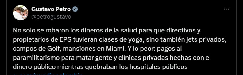 Presidente Gustavo Petro sobre las EPS - crédito @petrogustavo/X