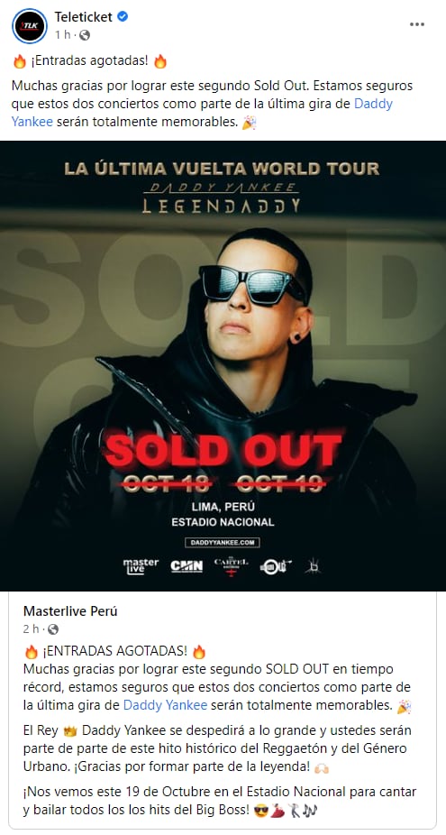 Entradas para el concierto de Daddy Yankee se agotaron. (Foto: Facebook)