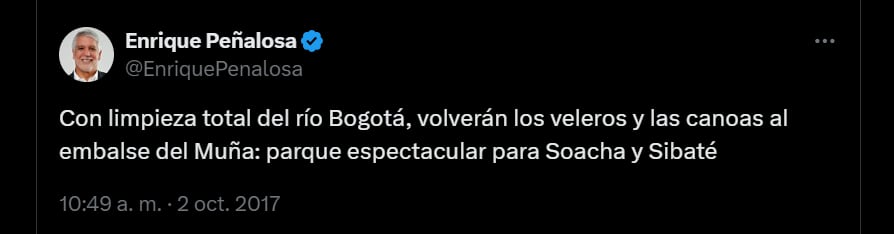 Enrique Peñalosa aseguró que los veleros estarían en el embalse de Muña - crédito @EnriquePenalosa/X