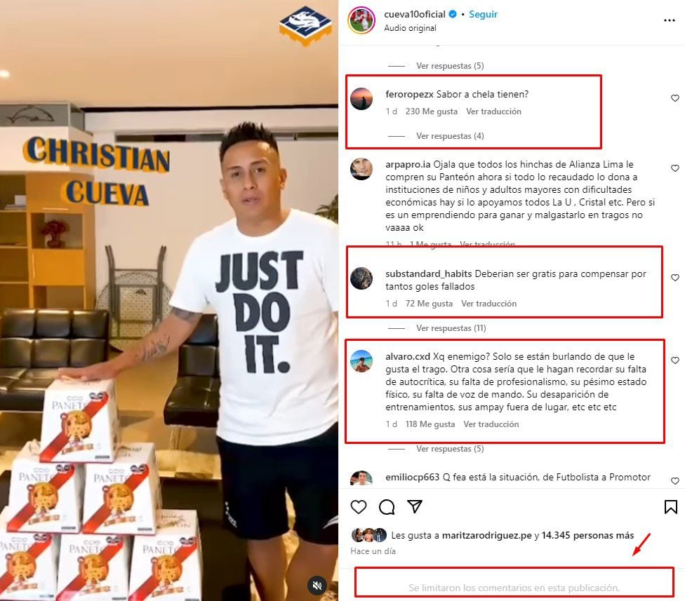 Christian Cueva lanza marca de panetón y sus seguidores reaccionan con humor. (Captura: @cueva10oficial)