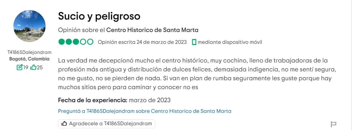 Como sucia y peligrosa ha sido descrita la zona del centro de Santa Marta en los últimos años - crédito TripAdvisor