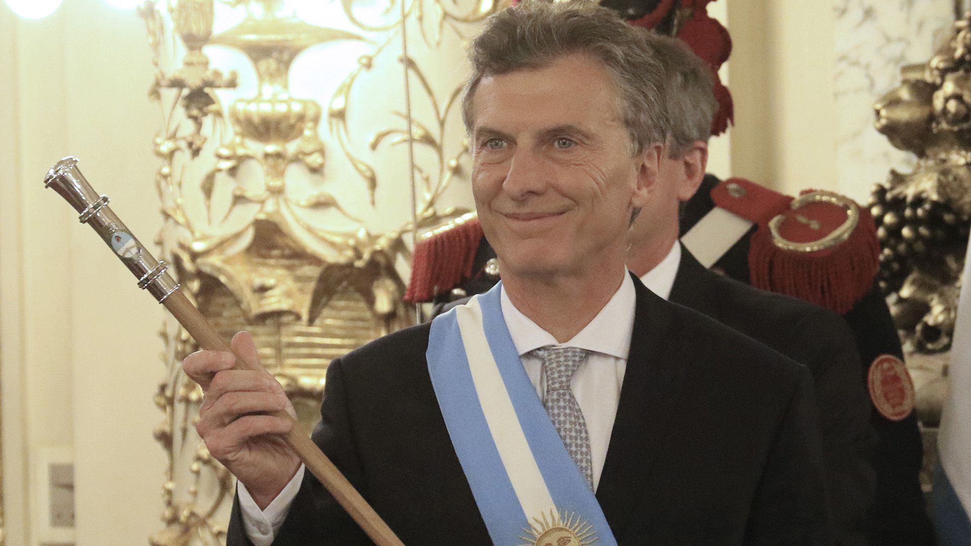 Mauricio Macri durante la ceremonia en la que recibió los atributos del mando en Casa de Gobierno (Foto NA: DANIEL VIDES)
