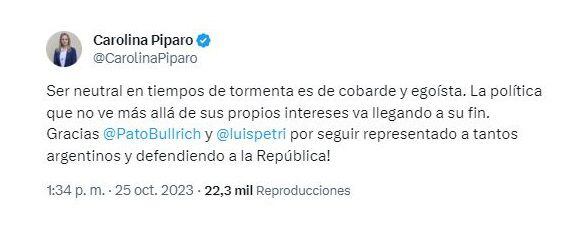 El posteo de Carolina Píparo