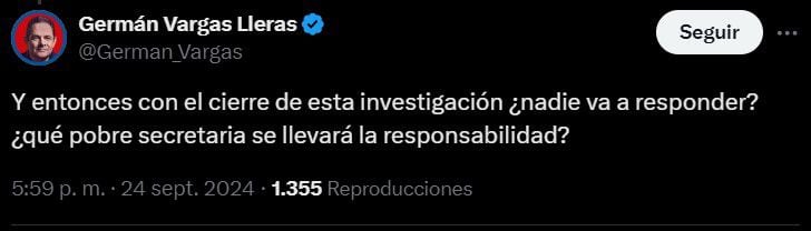 Germán Vargas Lleras exigió encontrar a los responsables del escándalo de Centros Poblados - crédito @German_Vargas
/X