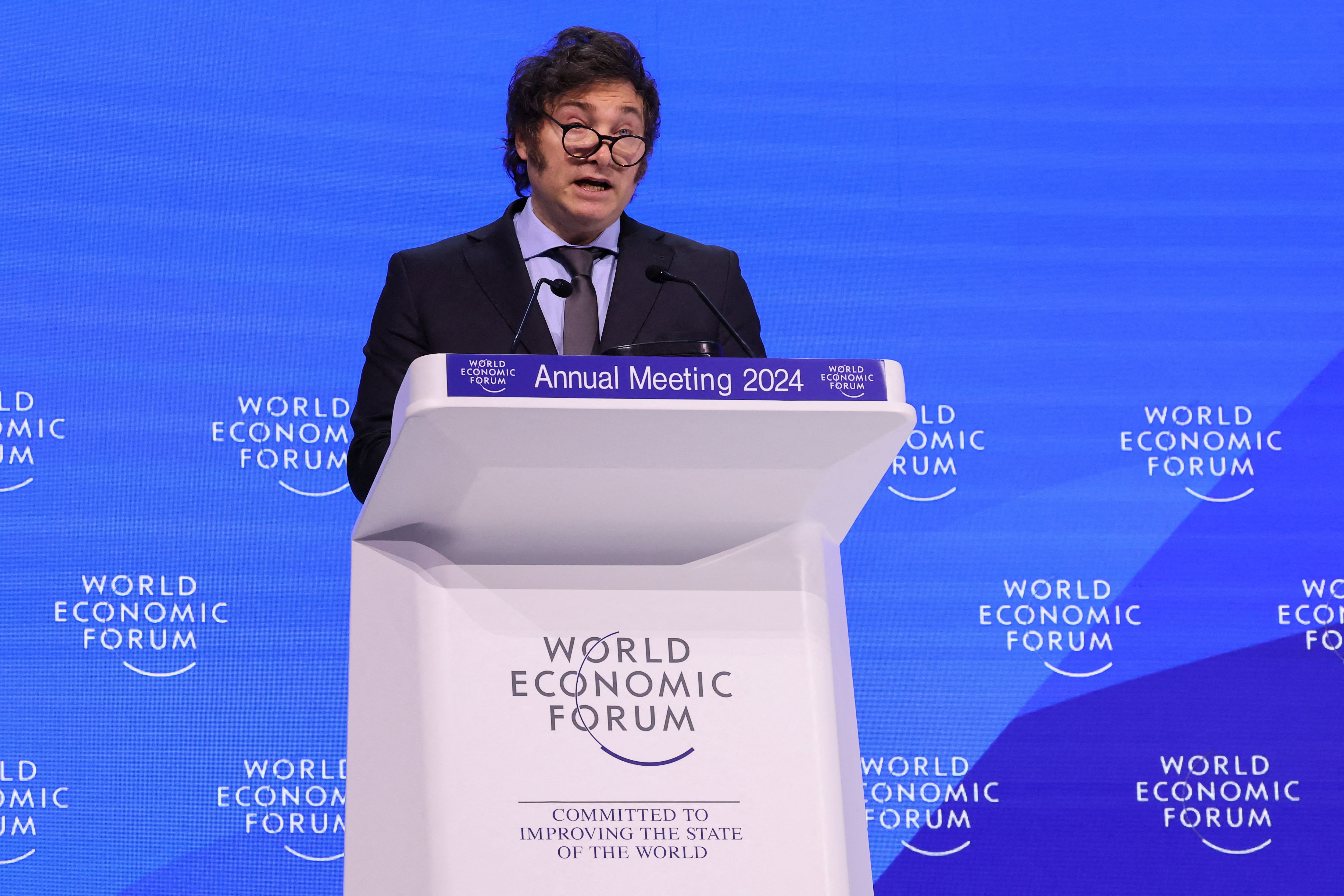Javier Milei durante su exposición en el Foro de Davos