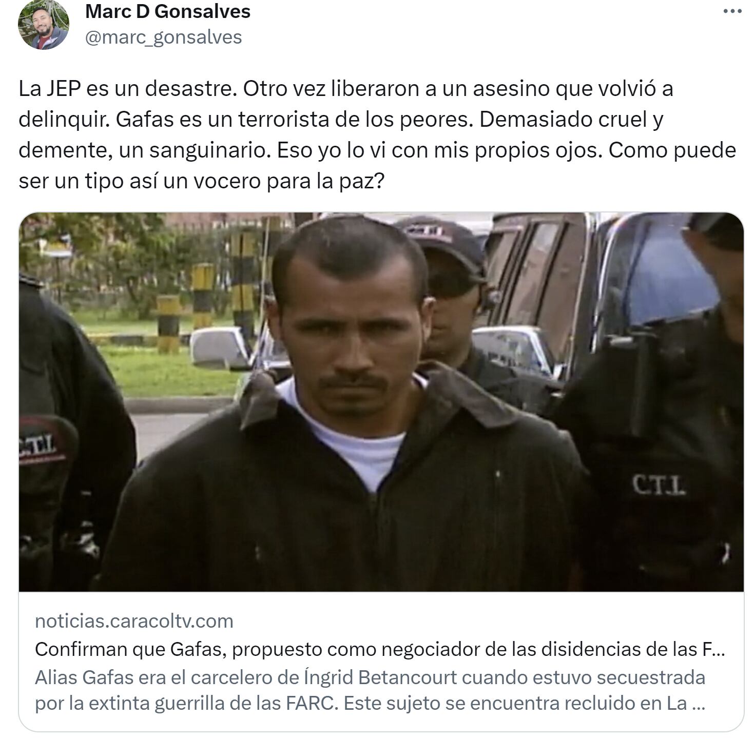 Marc D Gonsalves también rechazó el nombramiento de Alexander Farfán como vocero en negociación con disidencias de las Farc