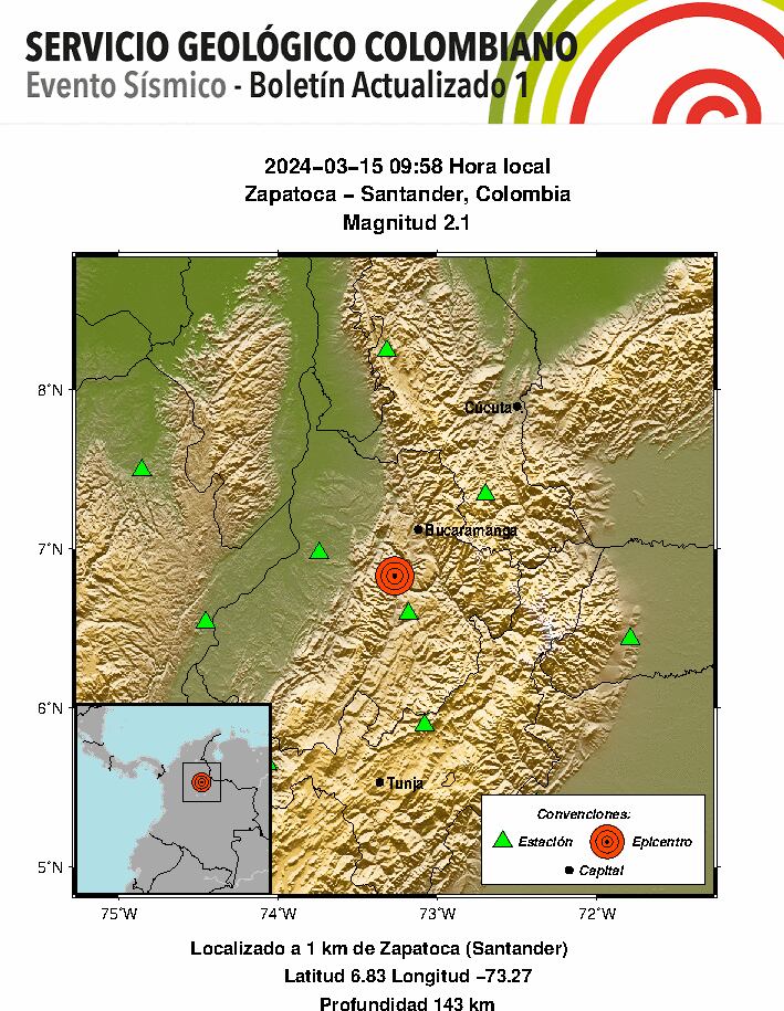 Sismo en Zapatoca, Santander - crédito SGC