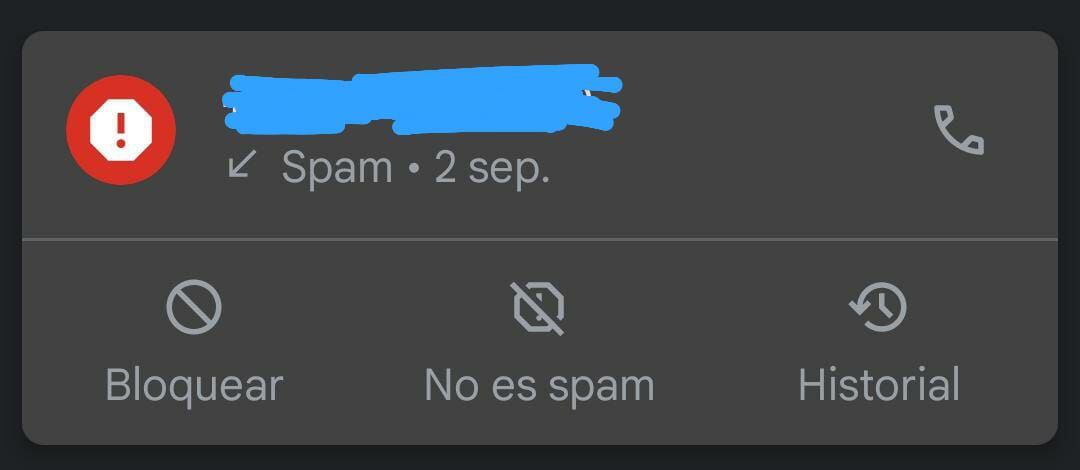 Esta es la función de Google para detectar una llamada spam. 