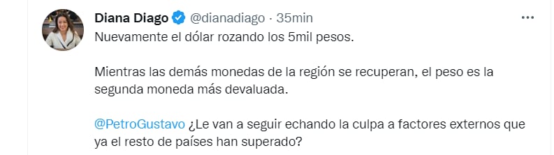 Diana Diago sobre dólar a 5 mil