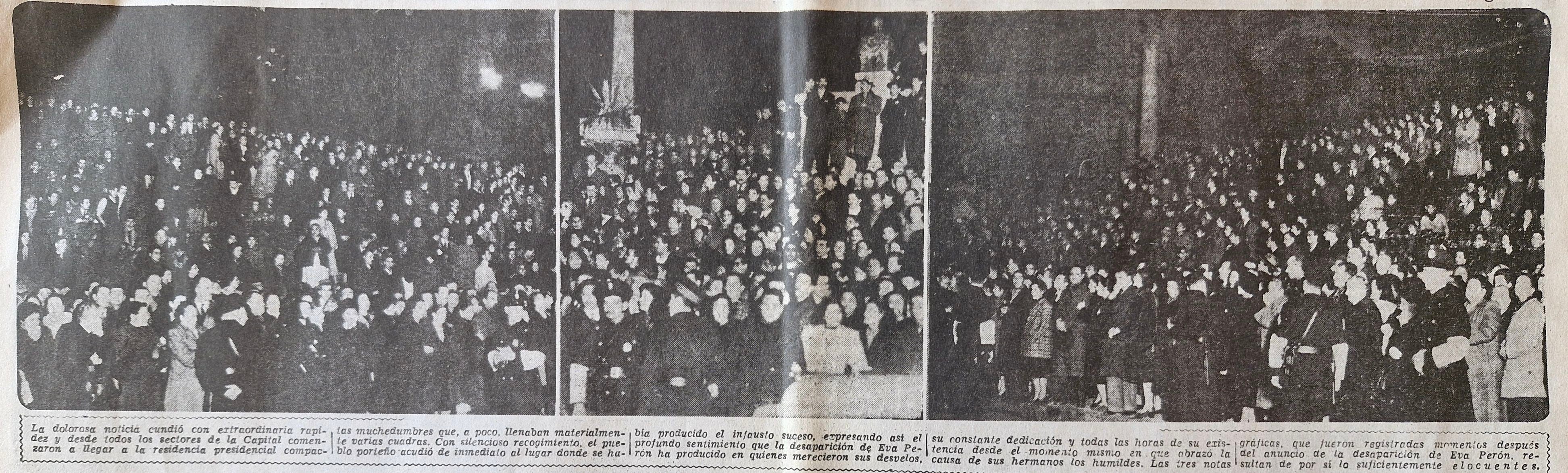 Así se veía los alrededores de la residencia presidencial (donde hoy se levanta la Biblioteca Nacional) cuando se conoció la noticia de la muerte de Evita (Diario Democracia)