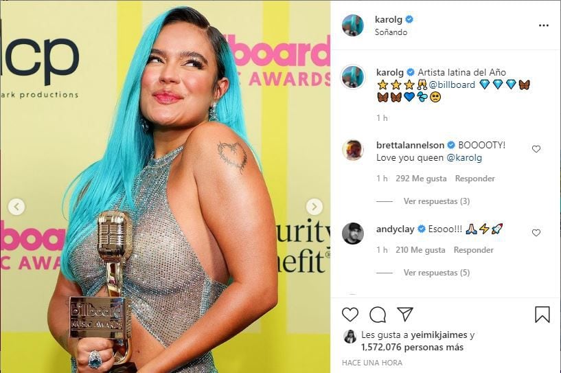 Karol G ganha prêmio de Melhor Artista feminina latina no Billboard Music  Awards2021 - Jornal de Brasília