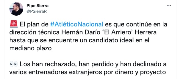 O plano do Atlético Nacional de encontrar um novo diretor técnico. Captura