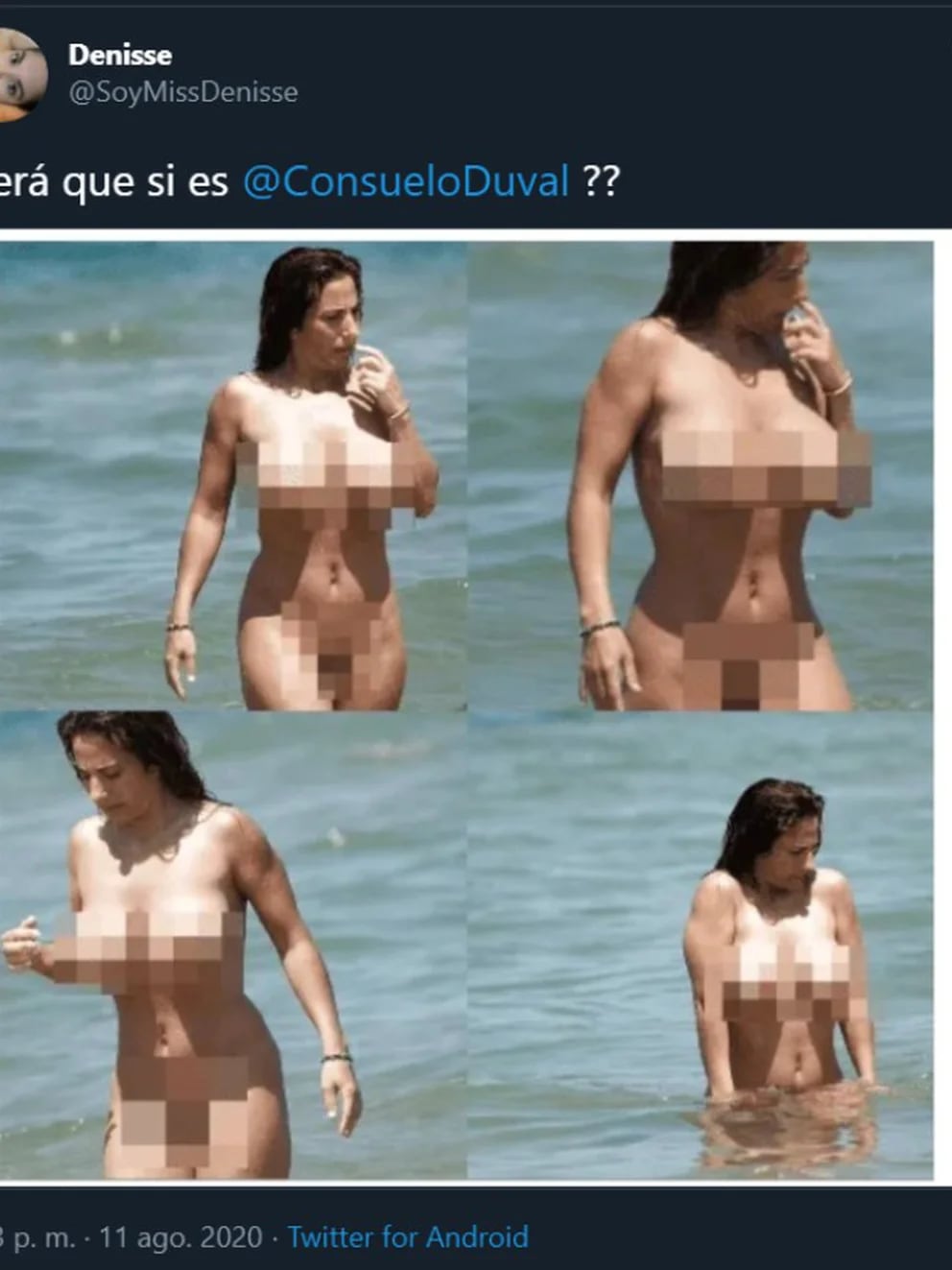 Supuestas fotos de Consuelo Duval en playa nudista se convierten en  tendencia - Infobae