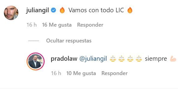 El abogado y Julian Gil buscan el diálogo (Foto: Instagram/@pradolaw)