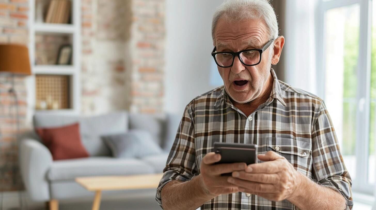 Un abuelo con expresión de sorpresa y admiración al mirar la pantalla de su smartphone. La imagen refleja cómo las personas mayores están explorando y adaptándose al uso de nuevas tecnologías, incluyendo el acceso a internet y las redes sociales. Destaca la capacidad de adaptación de la tercera edad al mundo digital y su interés en mantenerse conectados y actualizados. (Imagen ilustrativa Infobae)