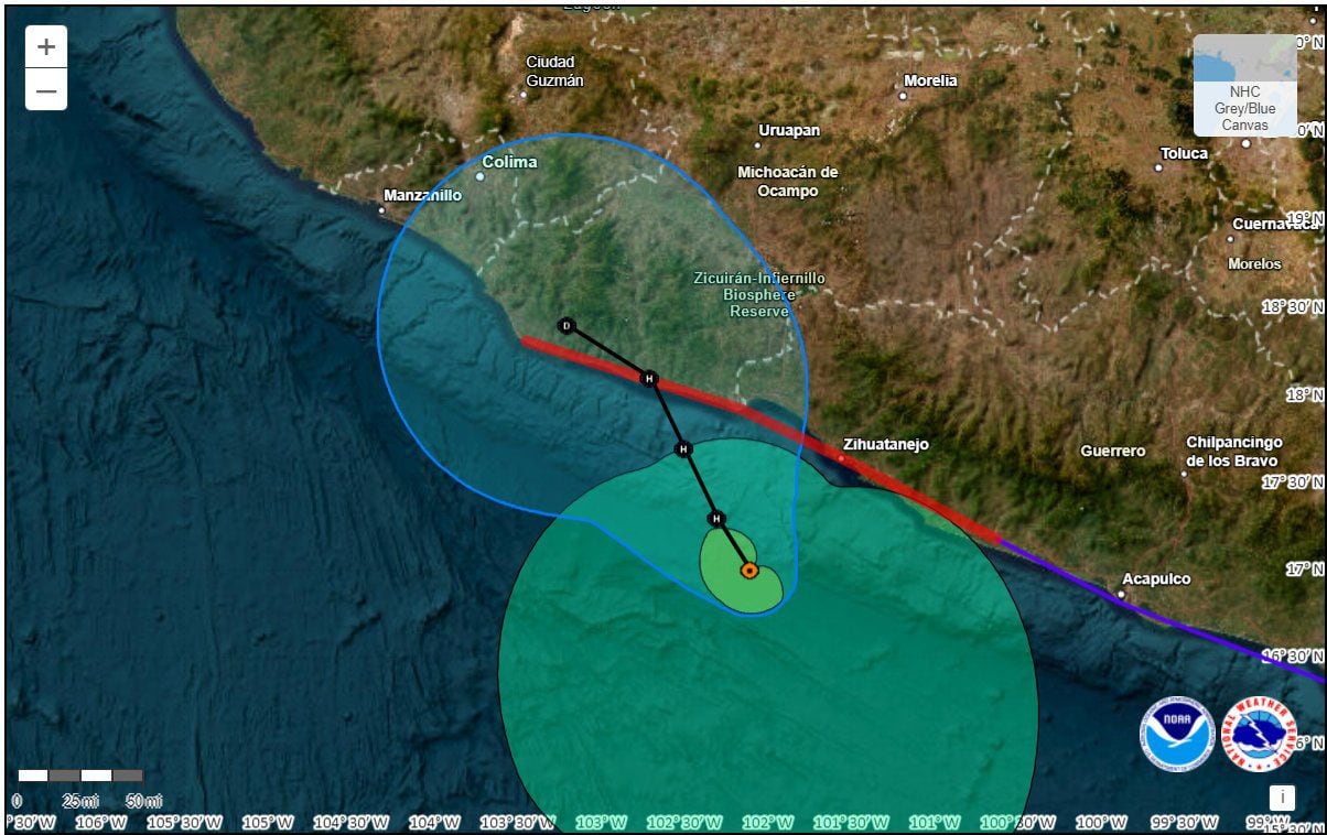 Tormenta John cambia de dirección, se dirige hacia costas de Colima, Jalisco y Michoacán (X/ @SkyAlertStorm)