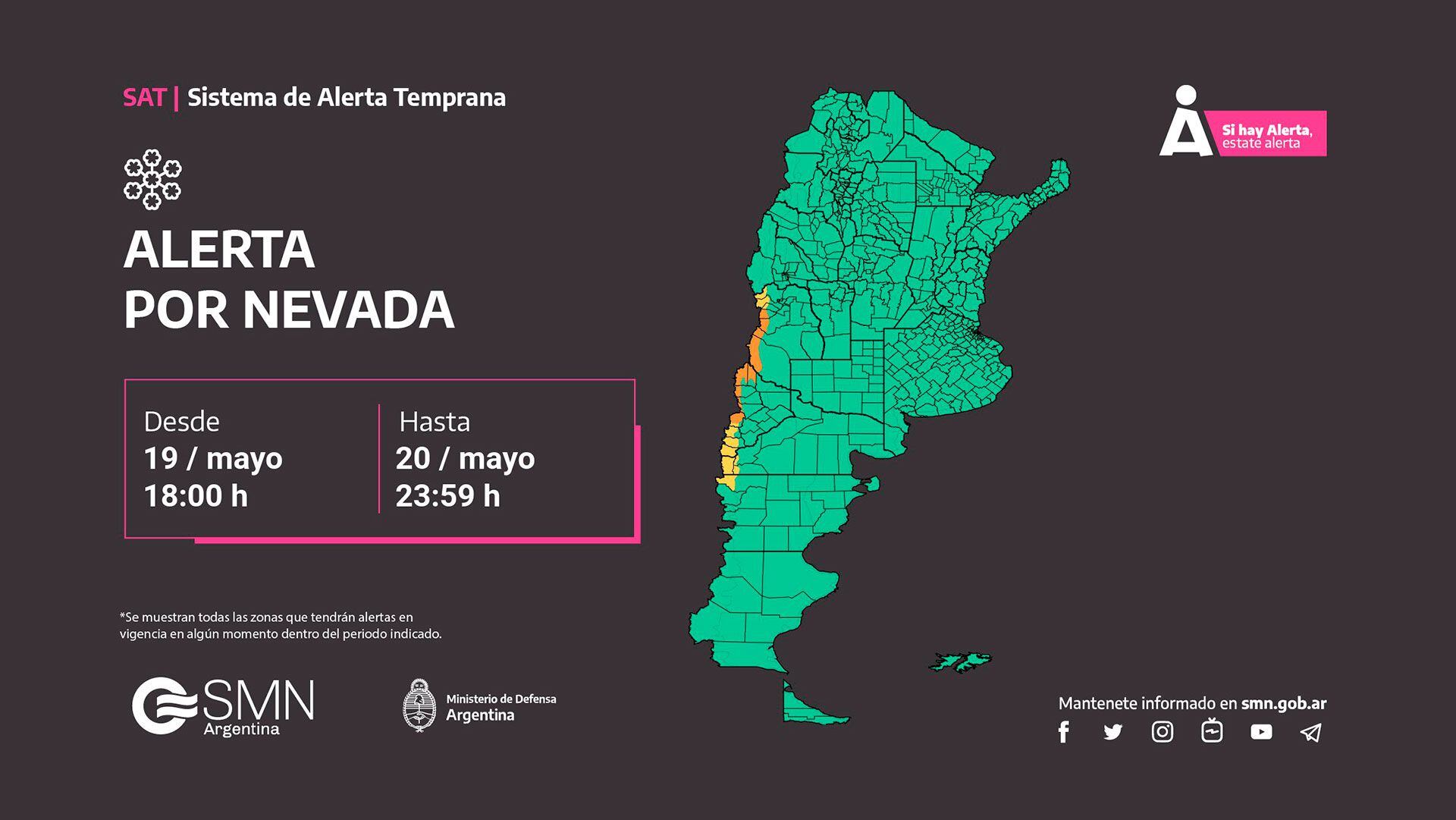 Alerta naranja por nevadas en el país