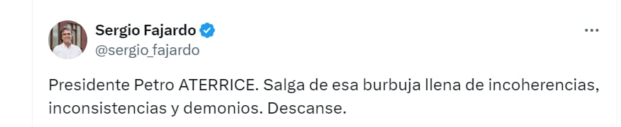 Sergio Fajardo arremetió contra Gustavo Petro - crédito @sergio_fajardo/X