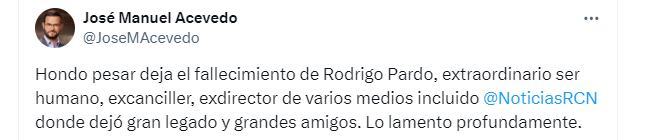 El director de Noticias RCN lamentó la partida de Rodrigo Pardo - crédito Redes sociales/X