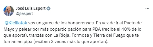 El mensaje de José Luis Espert en las redes sociales contra Axel Kicillof