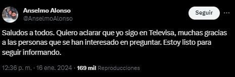 Anselmo Alonso desmintió su salida de Televisa (X/@AnselmoAlonso)