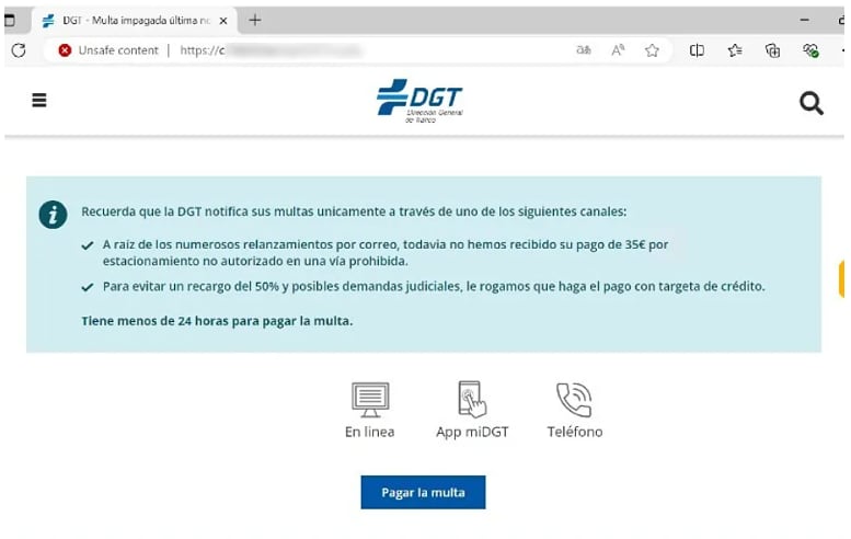 Imagen de un correo fraudulento en los que suplantan a la DGT. (Infobae)