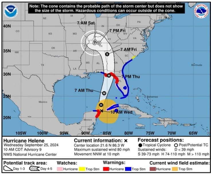 Helene continúa intensificándose rápidamente en la mañana de este miércoles y ahora se convirtió en huracán, con vientos máximos sostenidos de 128 km/h.