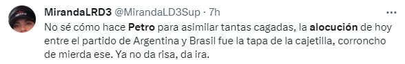 Comentarios contra el presidente Petro y su alocución. - crédito X