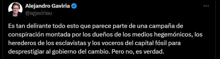 Alejandro Gaviria en respuesta a Alfredo Saade por plantear la prohibición de X -crédito @agaviriau/X